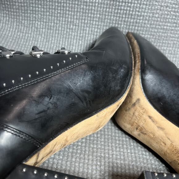 Sigerson Morrison Valora Studded Lace Up Block Heel Booties Womens Size 8B Black - Picture 8 of 15